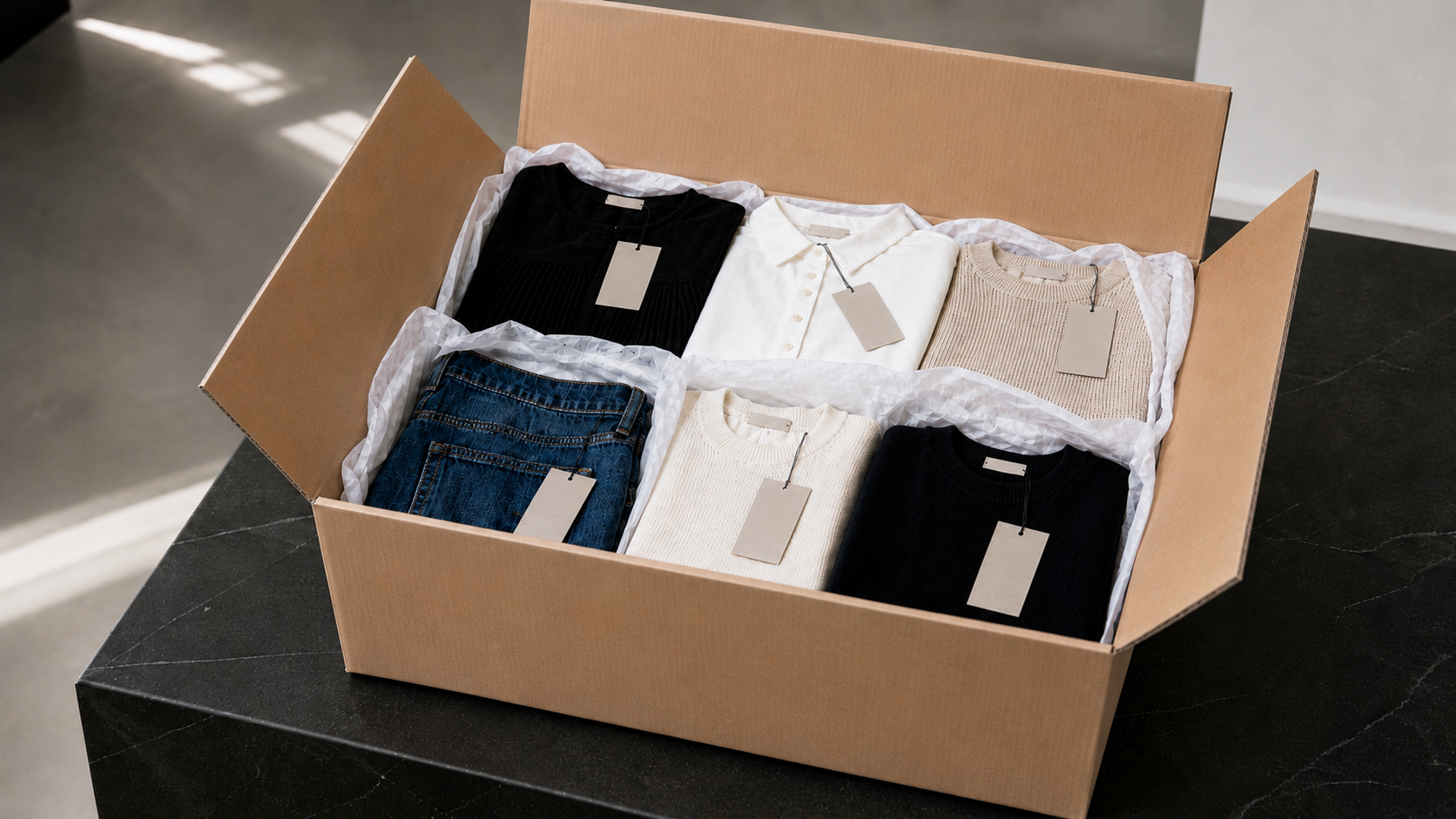 Box with real physical garments received for DELFI concierge production