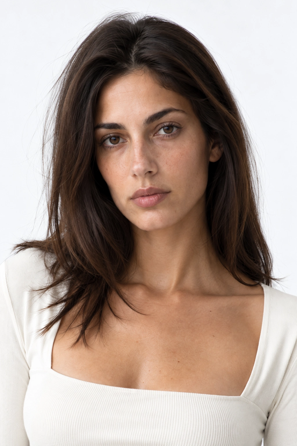 Isabel · Retrato, modelo virtual da DELFI em estúdio com fundo branco