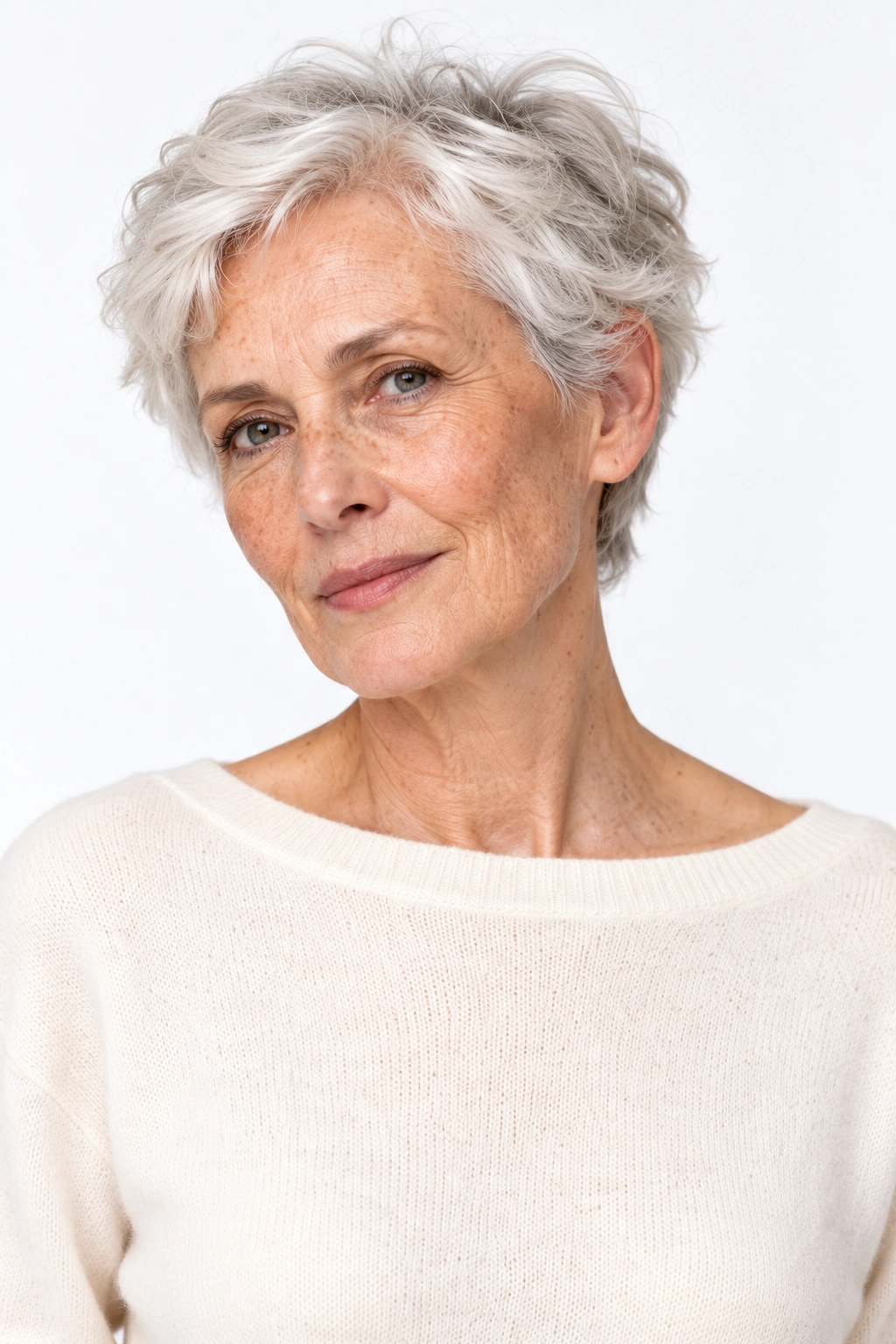 Silvia · Retrato, modelo virtual da DELFI em estúdio com fundo branco