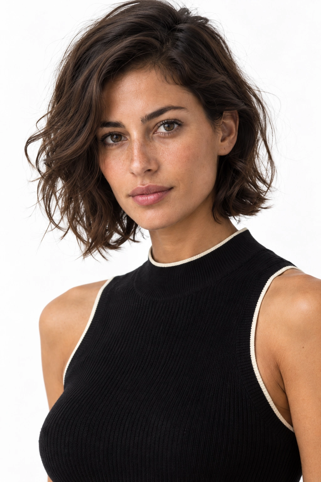 Sol · Retrato, modelo virtual da DELFI em estúdio com fundo branco