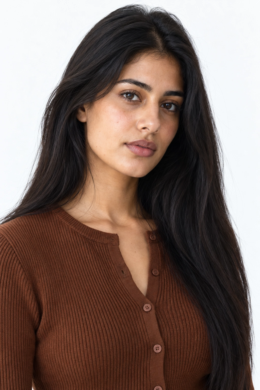 Candela · Retrato, modelo virtual da DELFI em estúdio com fundo branco
