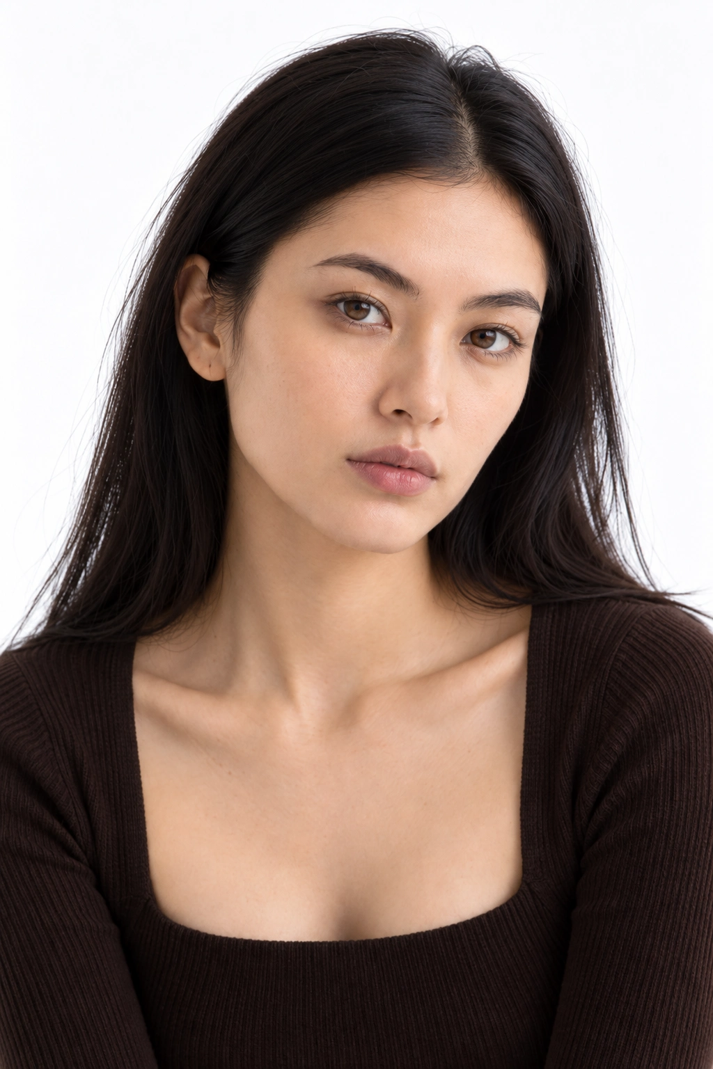 Cinthia · Retrato, modelo virtual da DELFI em estúdio com fundo branco